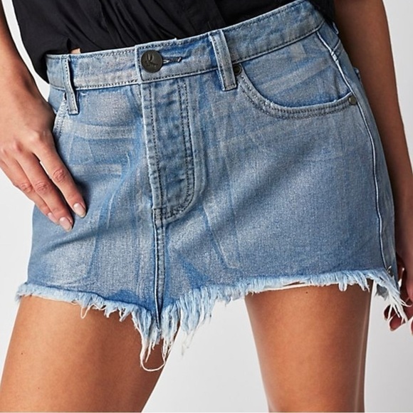 Free People OneTeaspoon Blue Future Junkyard Micro Mini Skirt 25 Shimmer Fray - Picture 5 of 17